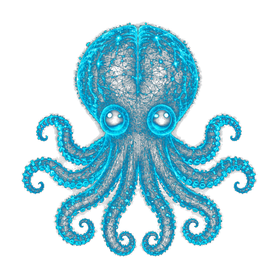 CrawlHive Brain: a glowing octopus with a brain made of neurons